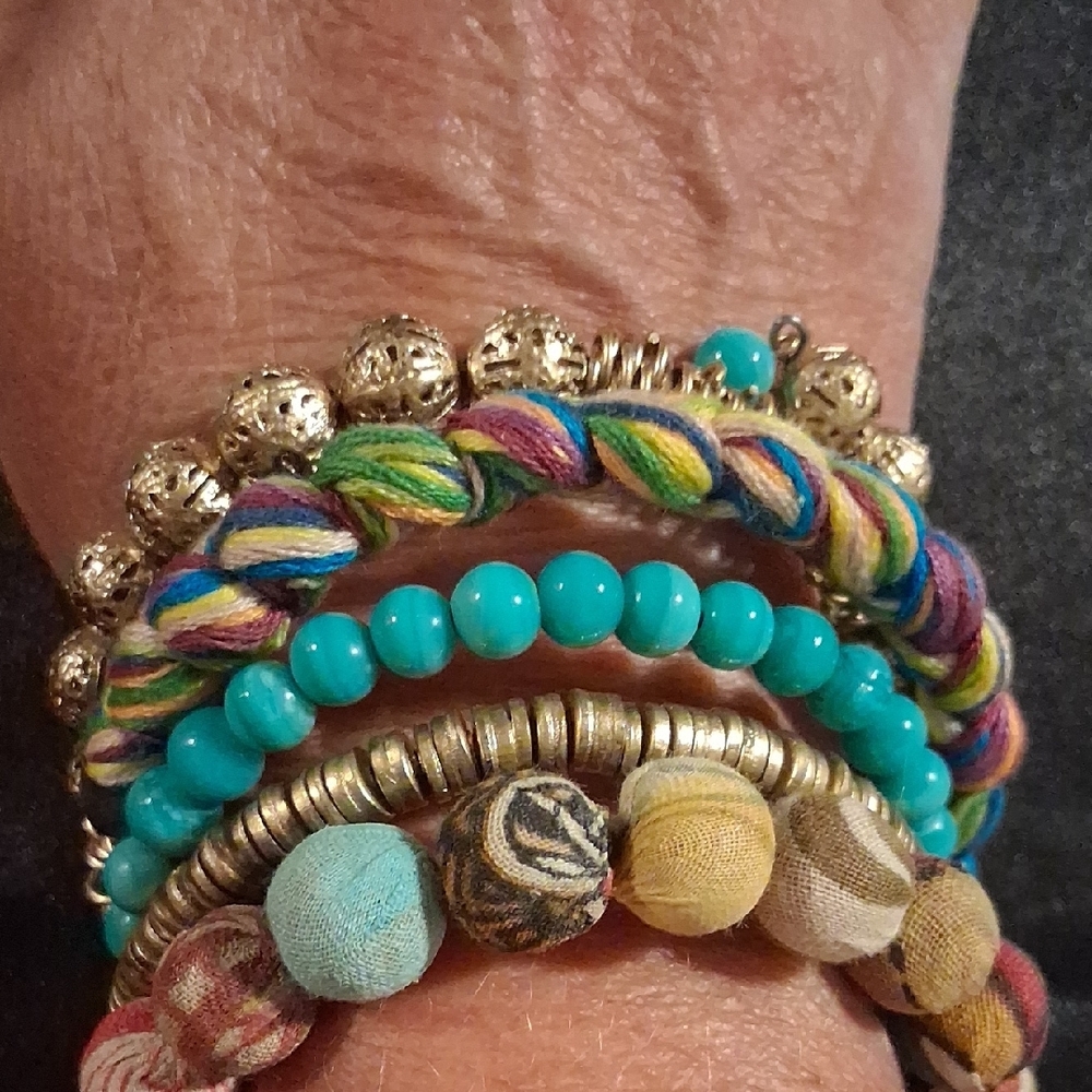 Boho Gypsy Sisters Silver and Turquoise Bracelet Set - Picture 4 of 5